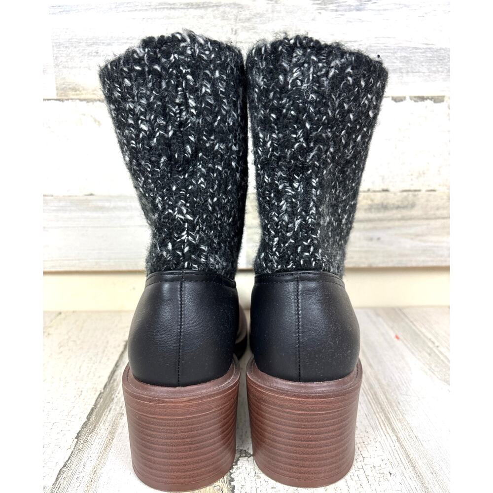 Portland Womens 10 Black Vegan Leather Knit Chelsea Heeled Ankle Boot NEW - Picture 4 of 8